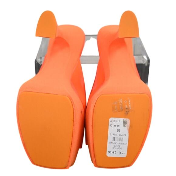 Roger Vivier Neon Orange Patent Leather Buckle Accent Platform Heels Size 38 - Picture 4 of 12